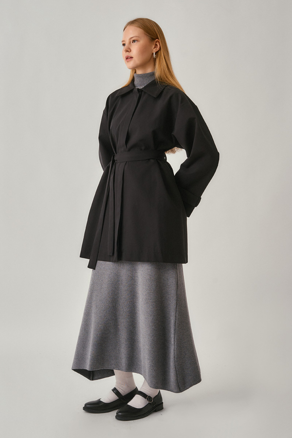 Short Trench Coat with Dropped Shoulders Black - 7