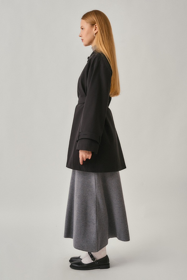 Short Trench Coat with Dropped Shoulders Black - 8