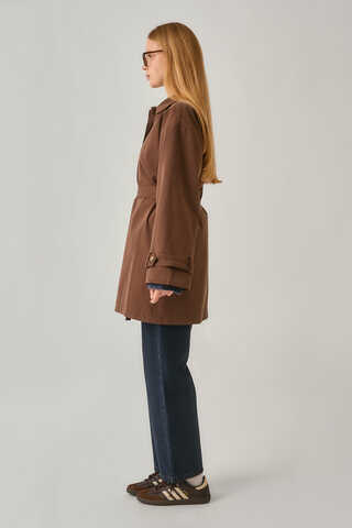 Short Trench Coat with Dropped Shoulders Brown - 4