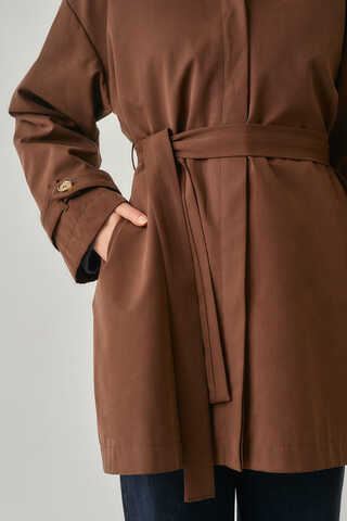 Short Trench Coat with Dropped Shoulders Brown - 5