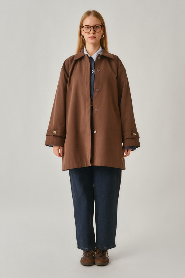 Short Trench Coat with Dropped Shoulders Brown - 6