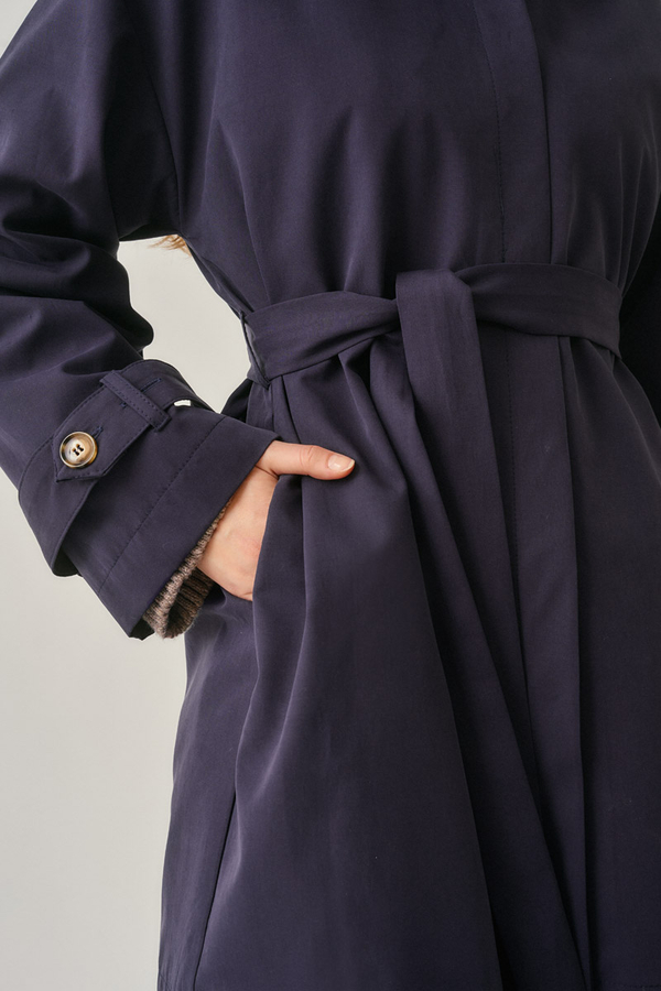 Short Trench Coat with Dropped Shoulders Navy - 6