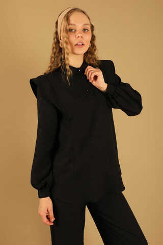 Shoulder Detailed Tunic Suit Black - 2