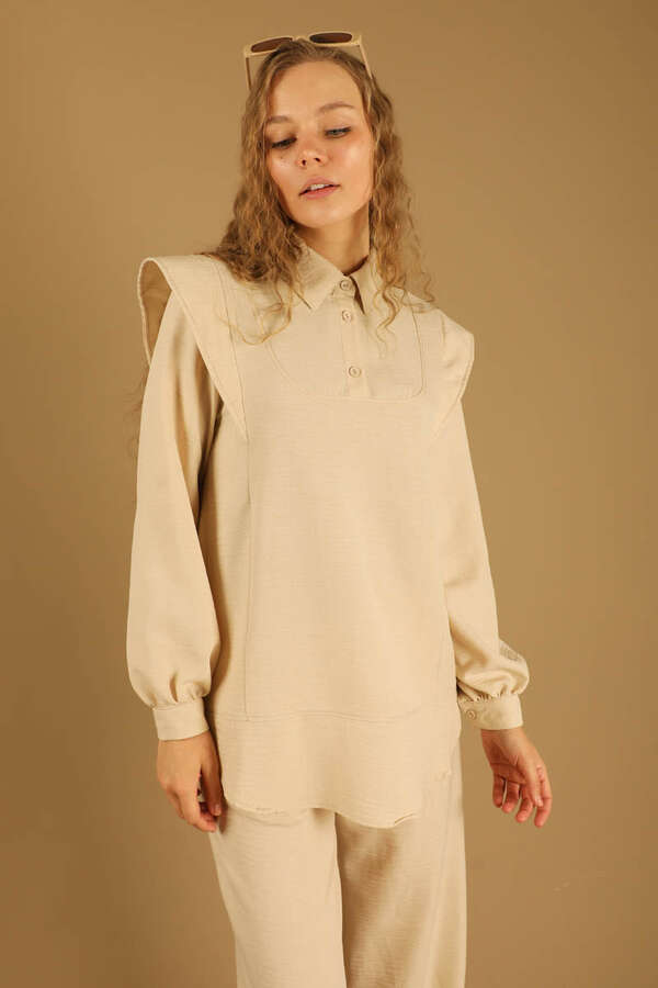 Shoulder Detailed Tunic Suit Cream - 4