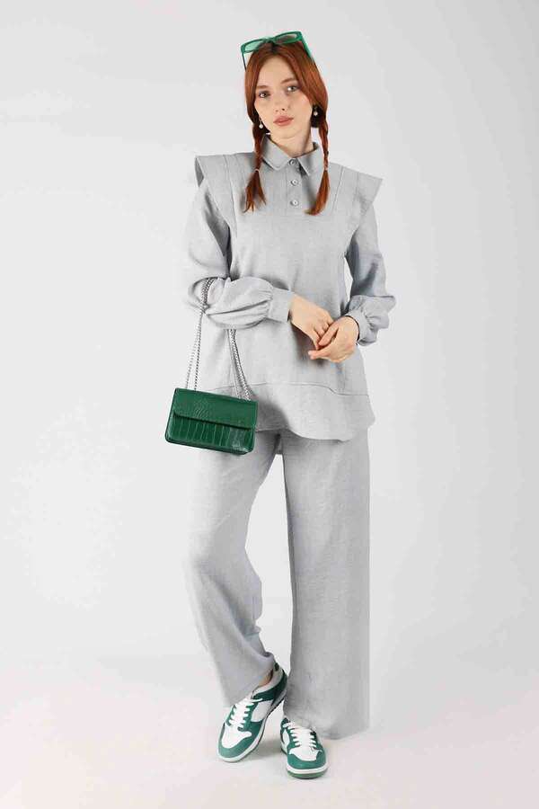 Shoulder Detailed Tunic Suit Grey - 1