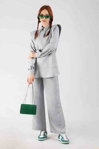 Shoulder Detailed Tunic Suit Grey - 3