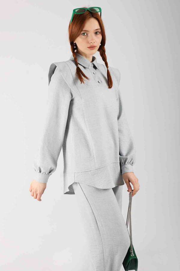Shoulder Detailed Tunic Suit Grey - 4