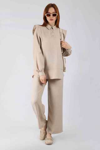 Shoulder Detailed Tunic Suit Stone - 1
