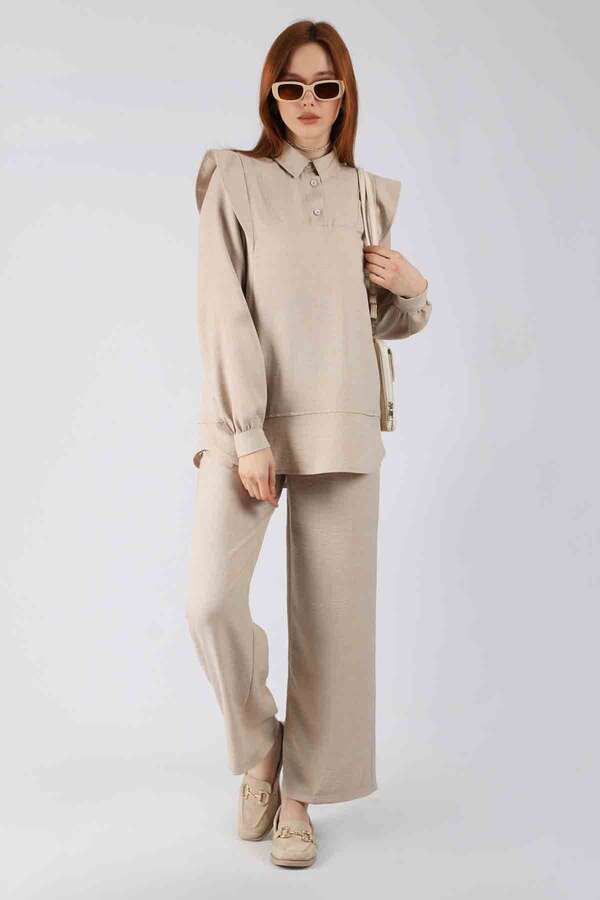 Shoulder Detailed Tunic Suit Stone - 1