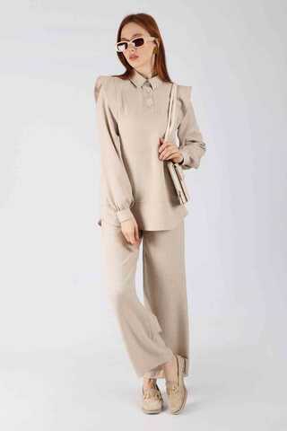 Shoulder Detailed Tunic Suit Stone - 3