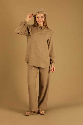 Shoulder Detailed Tunic Suit Tan - 1