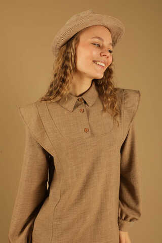 Shoulder Detailed Tunic Suit Tan - 2