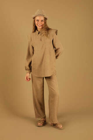 Shoulder Detailed Tunic Suit Tan - 3