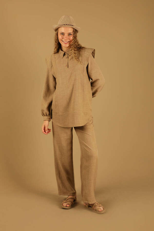 Shoulder Detailed Tunic Suit Tan - 3