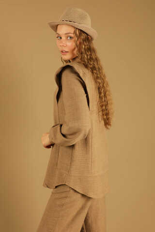 Shoulder Detailed Tunic Suit Tan - 4