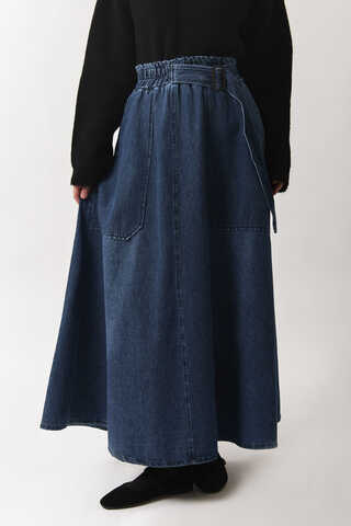 Side-Buckled Denim Skirt – Blue - 6