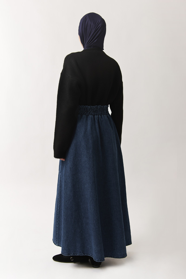 Side-Buckled Denim Skirt – Blue - 7