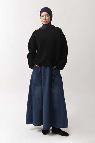 Side-Buckled Denim Skirt – Blue - 2