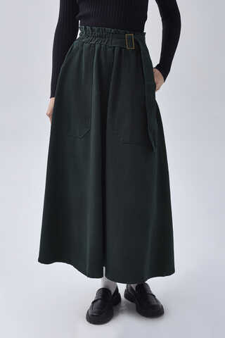 Side-Buckled Denim Skirt Dark Tint Green - 13