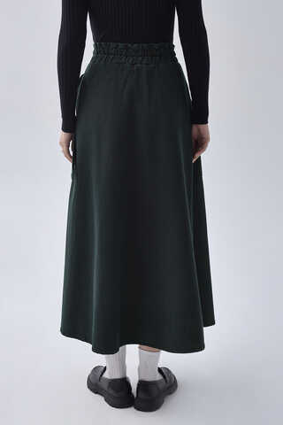 Side-Buckled Denim Skirt Dark Tint Green - 19