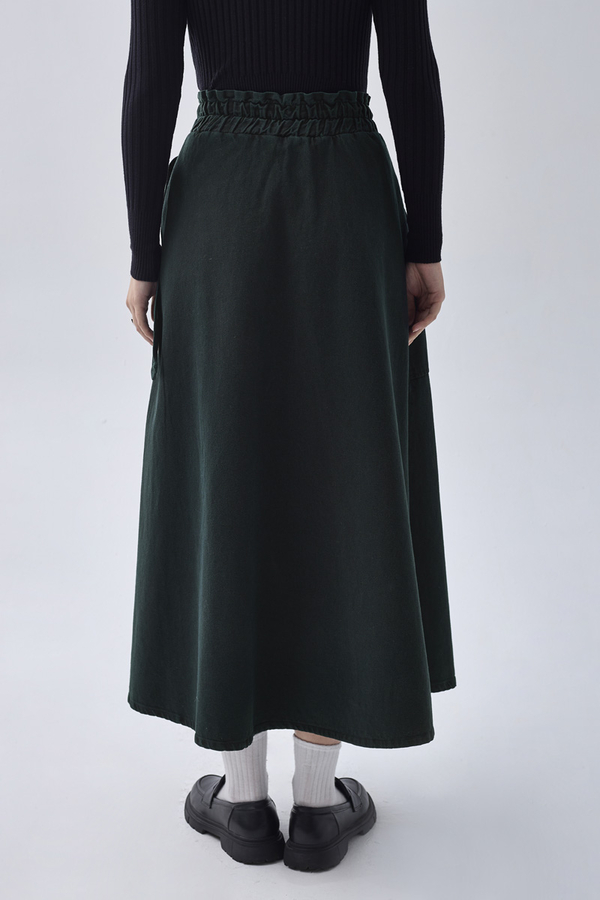 Side-Buckled Denim Skirt Dark Tint Green - 19