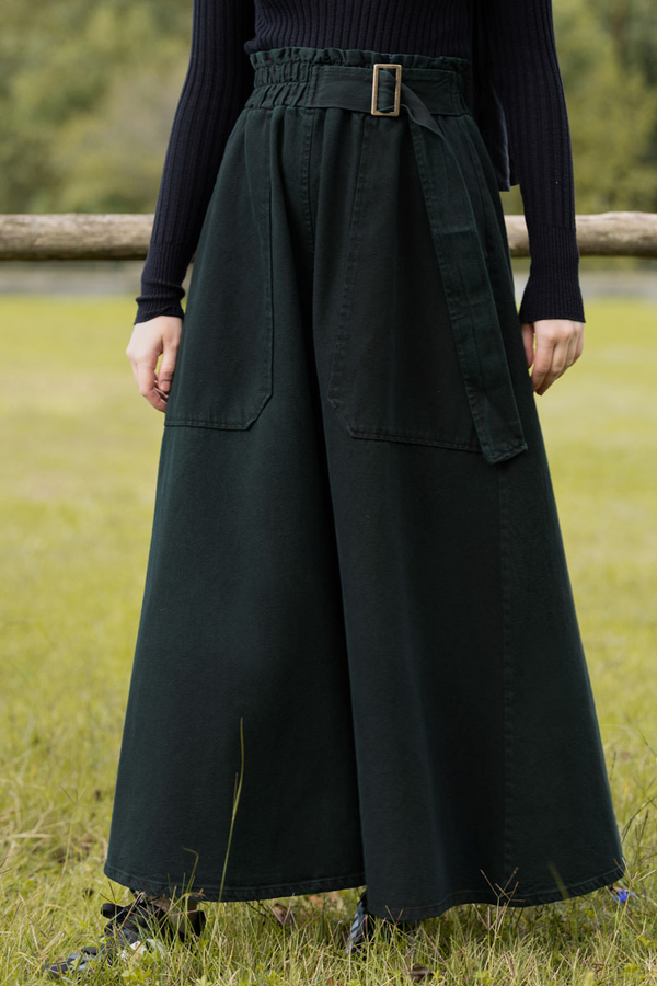 Side-Buckled Denim Skirt Dark Tint Green - 8