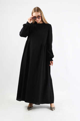 Side Gathered Dress Black - 1