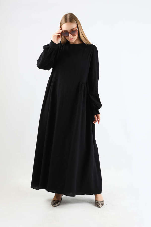 Side Gathered Dress Black - 1