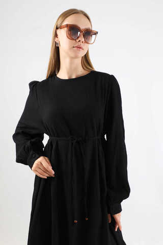 Side Gathered Dress Black - 2