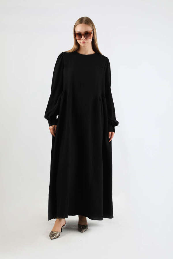 Side Gathered Dress Black - 3