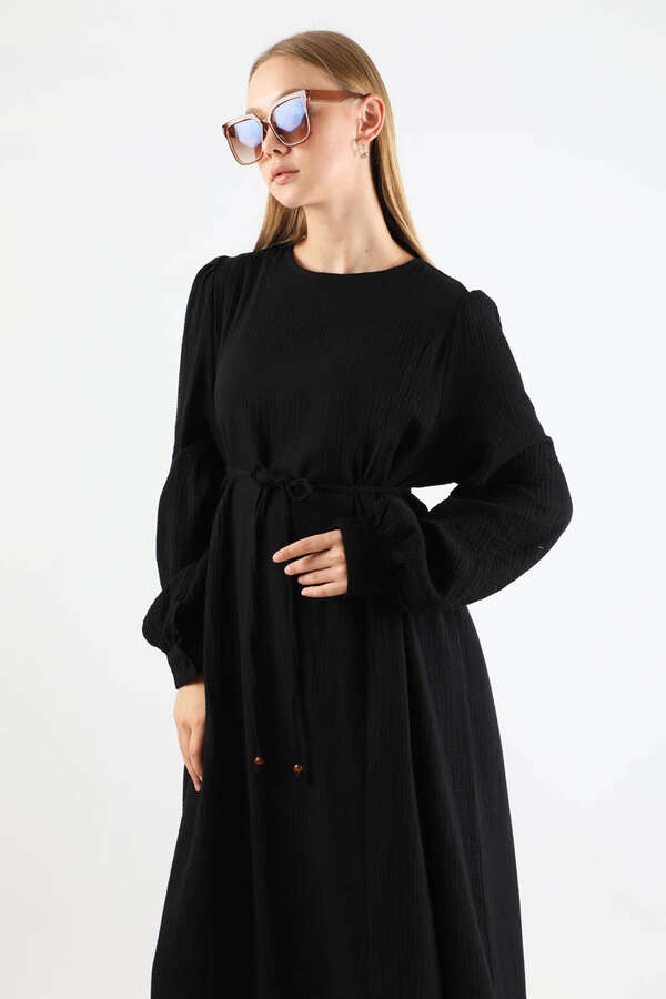 Side Gathered Dress Black - 4