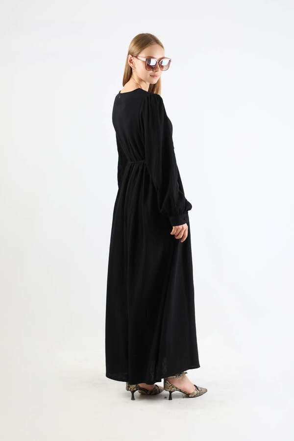 Side Gathered Dress Black - 6