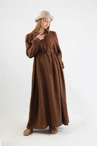 Side Gathered Dress Brown - 3