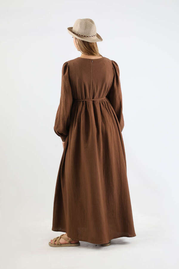 Side Gathered Dress Brown - 6