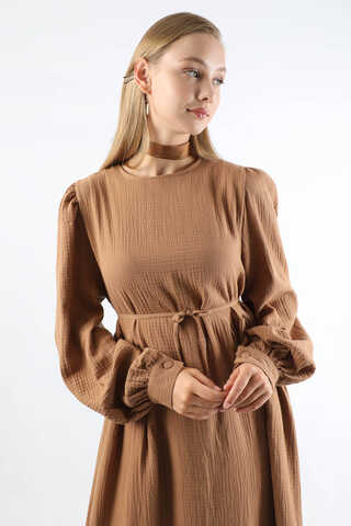 Side Gathered Dress Camel - 2