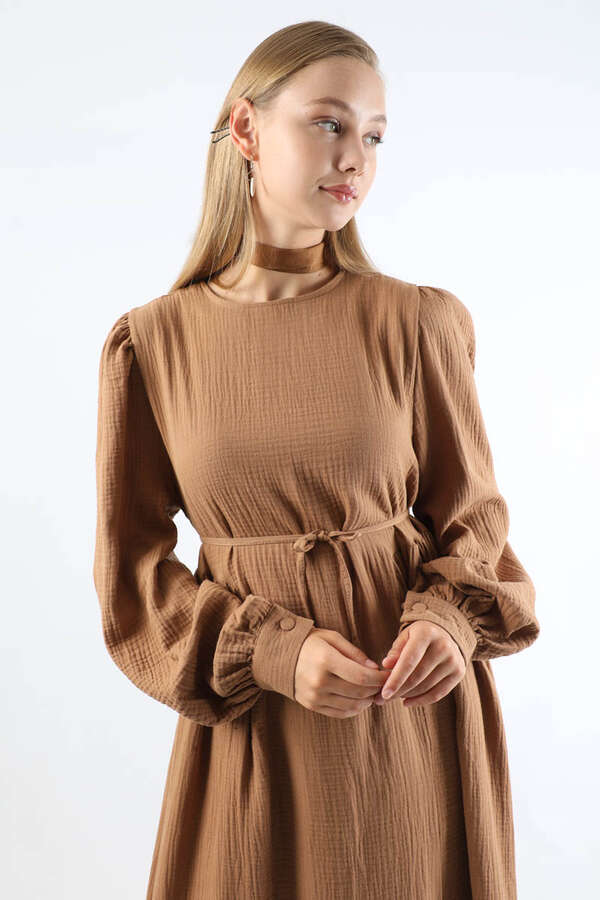 Side Gathered Dress Camel - 2