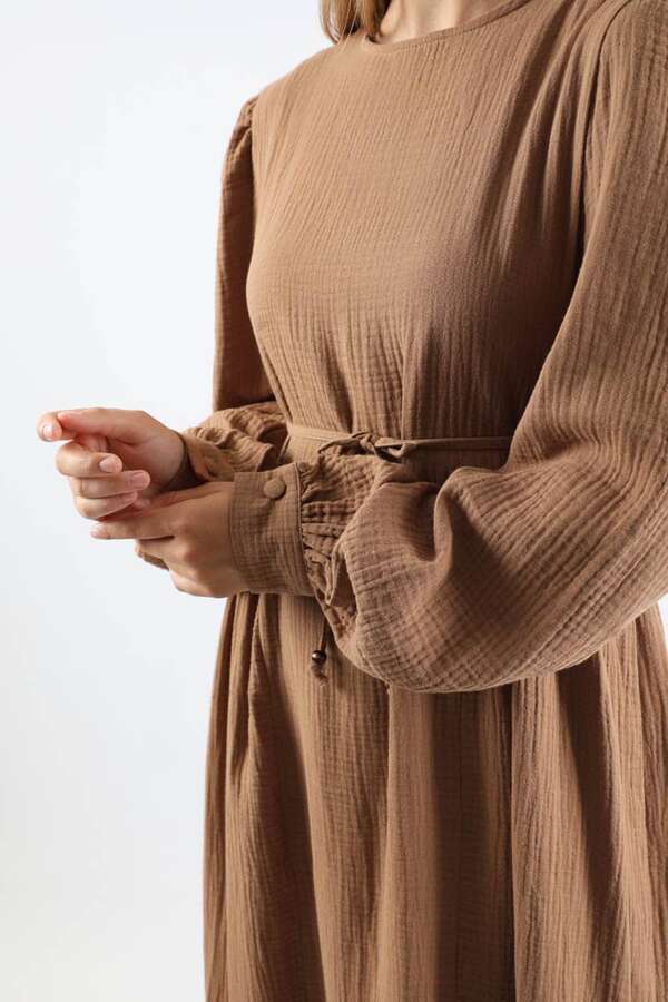Side Gathered Dress Camel - 4