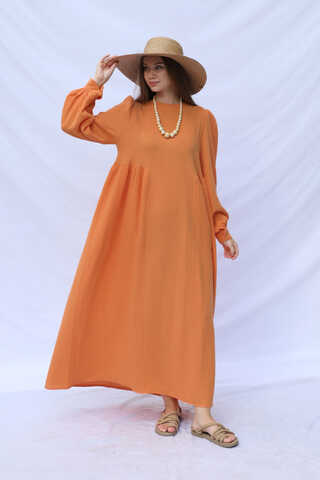 Side Gathered Dress Orange - 1