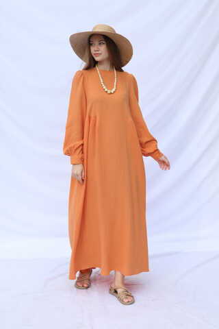 Side Gathered Dress Orange - 2