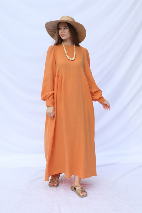Side Gathered Dress Orange - 2