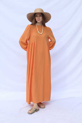 Side Gathered Dress Orange - 3