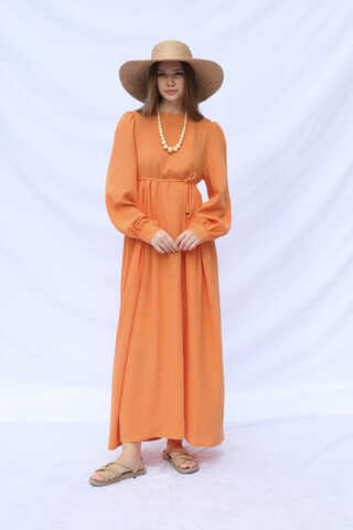 Side Gathered Dress Orange - 4