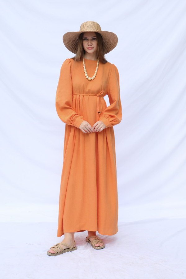 Side Gathered Dress Orange - 4