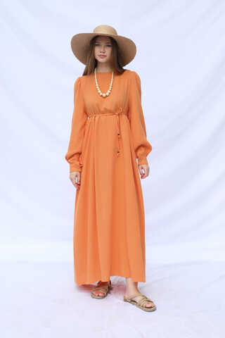 Side Gathered Dress Orange - 5
