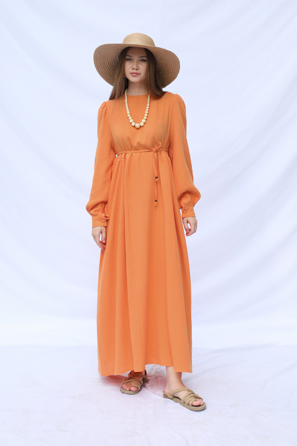 Side Gathered Dress Orange - 5