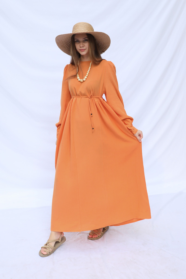 Side Gathered Dress Orange - 6