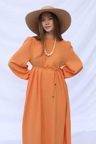 Side Gathered Dress Orange - 7