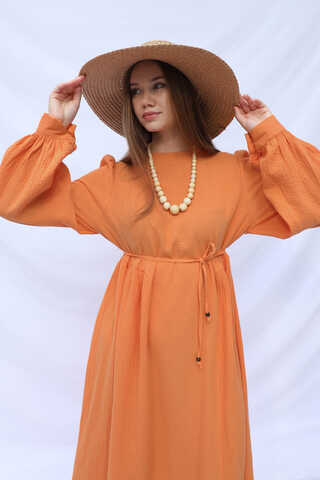 Side Gathered Dress Orange - 8