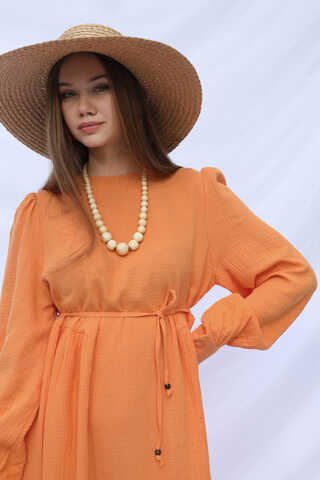 Side Gathered Dress Orange - 9