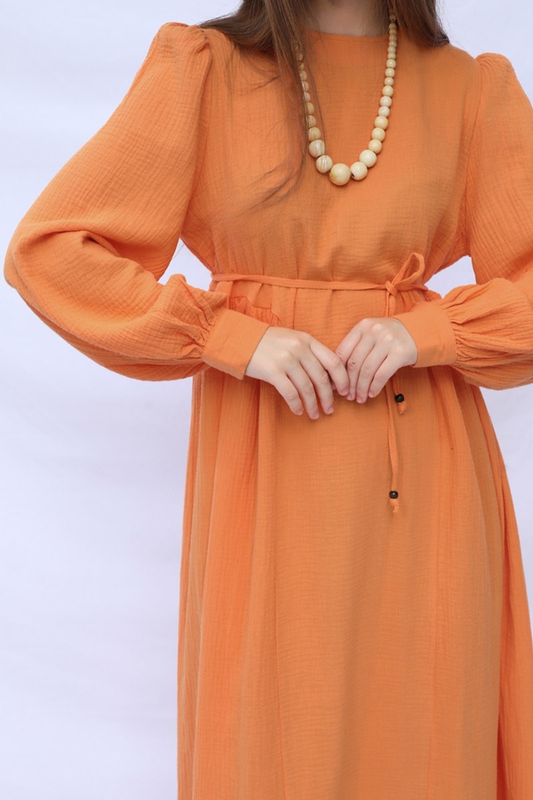 Side Gathered Dress Orange - 10